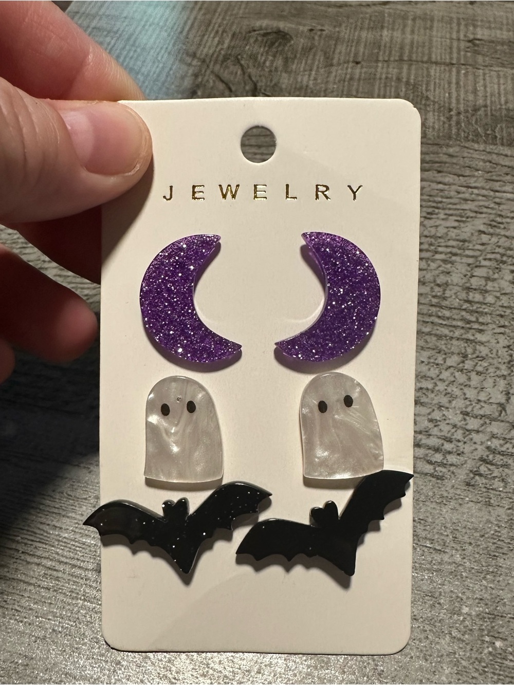 Halloween Shimmer Ghost Bat Moon Earrings NWT